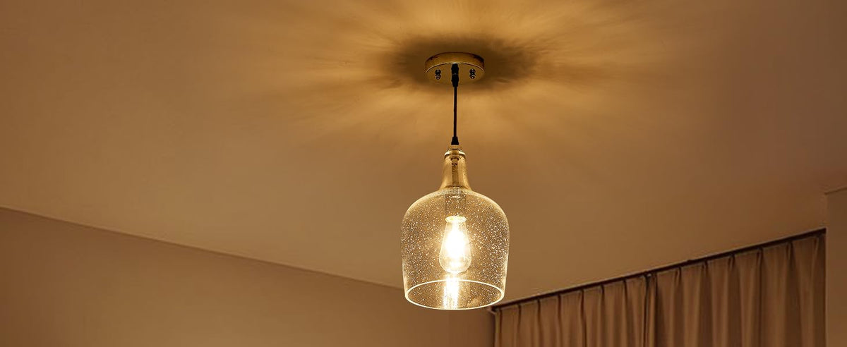 9” Chrome Seeded Glass Pendant Light Modern 1 Light Single Dome Pendent Lighting Fixtures for Kitchen Island Dining Room Hallway (Chrome-Seeded)