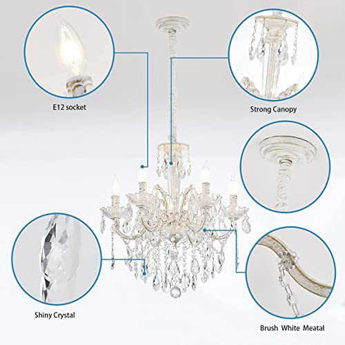 6 Lights K9 Crystal Candle Chandelier Modern Luxurious Light Candle Pendant Lamp Ceiling Living Room Lighting Plug in Chandelier for Dining Living Room Bedroom Hallway Entry (W6039-6-White)