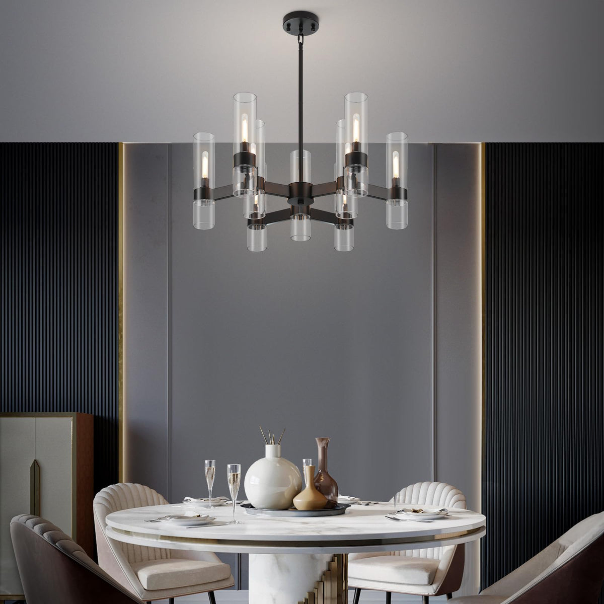 9 Light Black Chandelier (Black / 9-Light L28'')