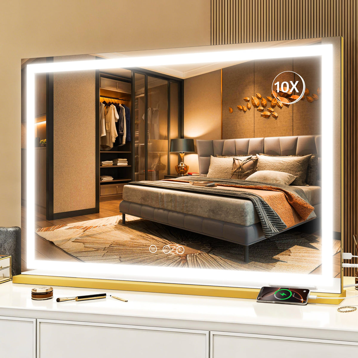 Gold Hollywood Vanity Mirror with Lights (Gold / 35"L x 27"W)