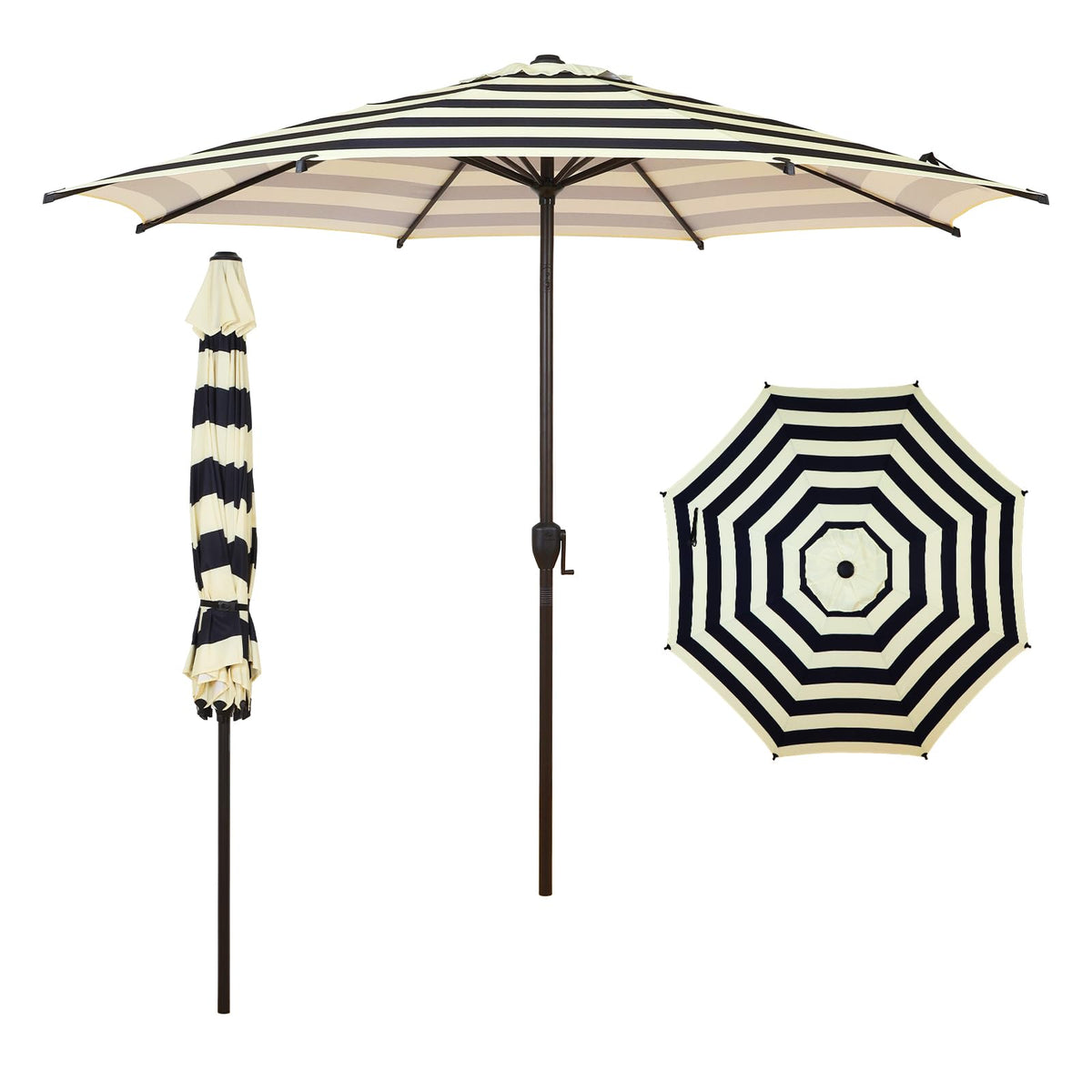 9FT Lyon Outdoor Patio Umbrella Outdoor Table Umbrella with Push Button Tilt and Crank Market Umbrella 8 Sturdy Ribs UV Protection Waterproof for Garden Deck Backyard Pool (9 FT(8 Ribs) / Black & Ivory)