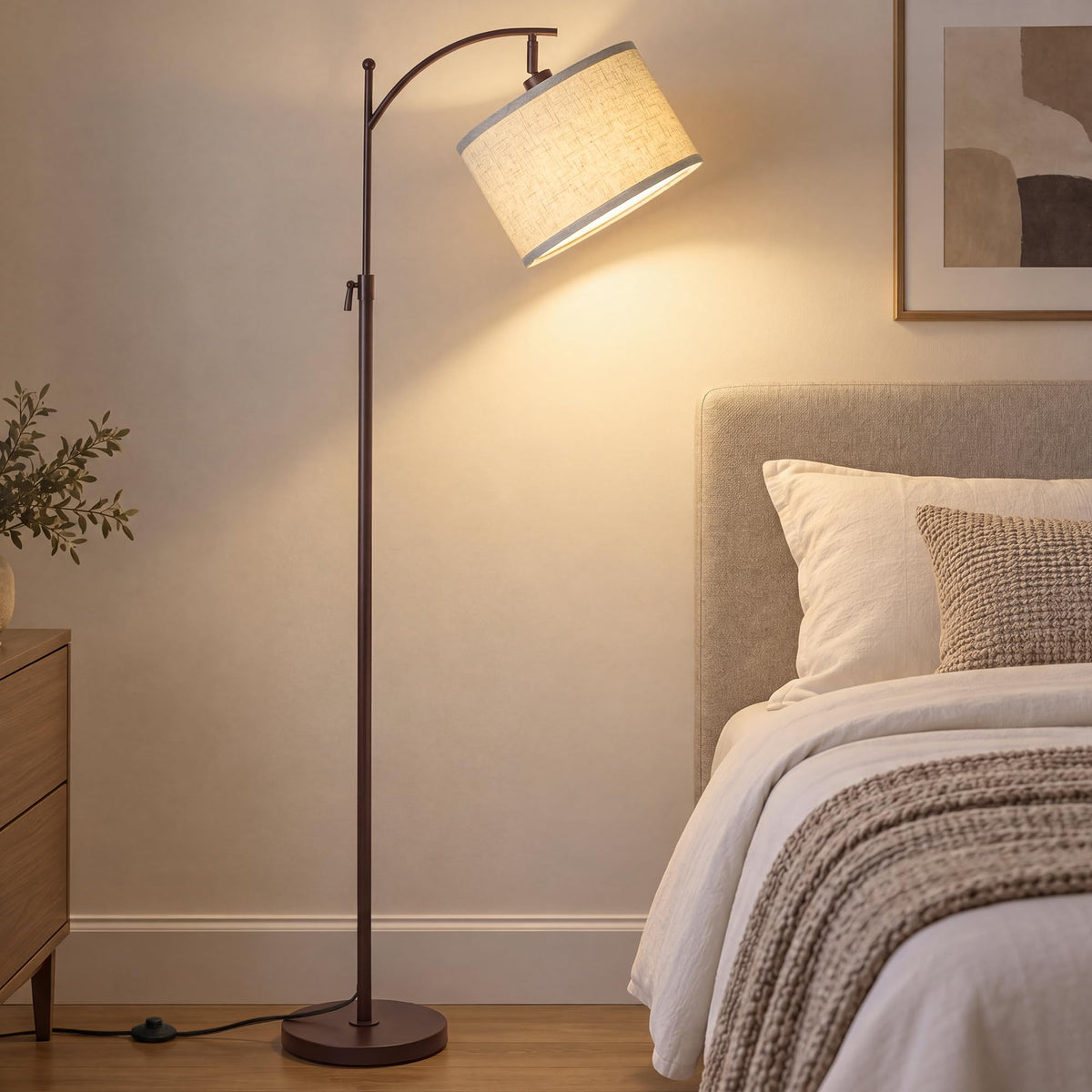 Modern Brown Floor Lamp Adjustable Height 55 (Brown+Beige Shade-Arc)