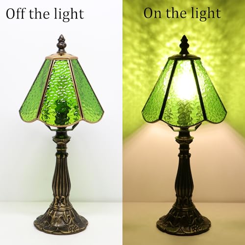 Tiffany Style Table Lamp Green Rippled Stained Glass Lamp 14 Inch (Grass Green Rippled)