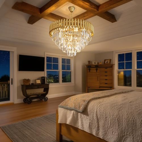 Modern Gold Crystal Chandelier (D24"XH17.6" Gold)