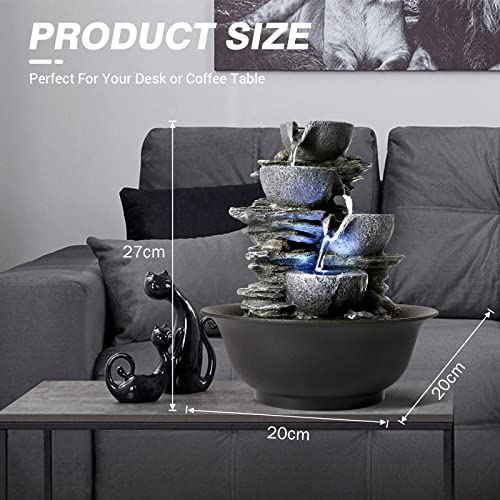 Tabletop Water Fountain Indoor Waterfall Fountains Stacked Rocks Water Feature Feng Shui Zen Meditation Relaxation Desktop Fountain for Home and Office Indoor Spaces Decor (Style 15)