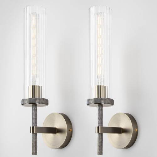 19.5" Knurled Bronze Hardwired Wall Sconces Set of 2 (Vertical Striped / 19.5″-Bronze)
