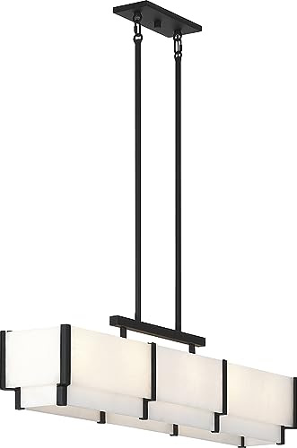 1-2330-5-50 Orleans Vintage Mid-Century Modern Alabaster Linear Chandelier, 5-Light 300 Total Watts, 11" H x 44" L, Black Cashmere (44" Long / Black Cashmere)