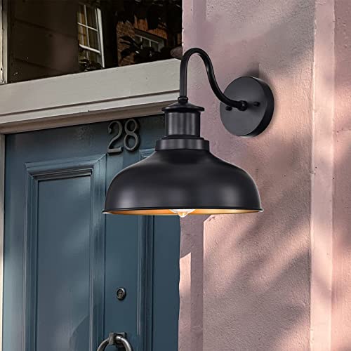 Outdoor Barn Light Outdoor Wall Sconce Farmhouse Rustic Exterior Wall Mount Lights Vintage Outside Lighting Fixture Industrial Black Lantern Works with Gooseneck Barn Porch Entryway Garage Shed (Bl...