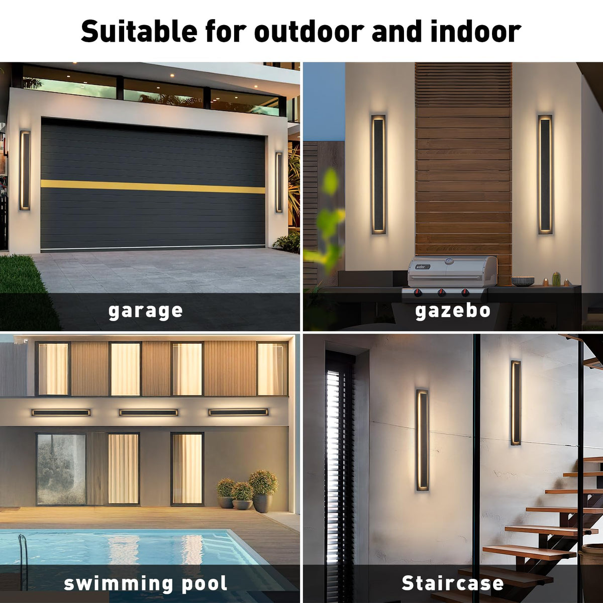 24 in Long Outdoor Wall Lights Modern Exterior Wall Light (Black 1-tier Modern Design / 40 Inches（100 cm）)