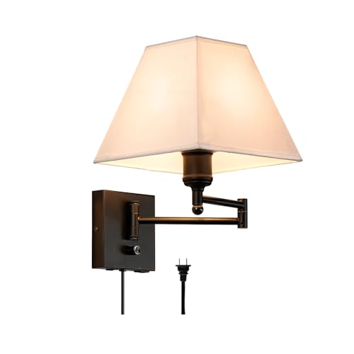 Swinging arm wall lamp (White square lampshade)