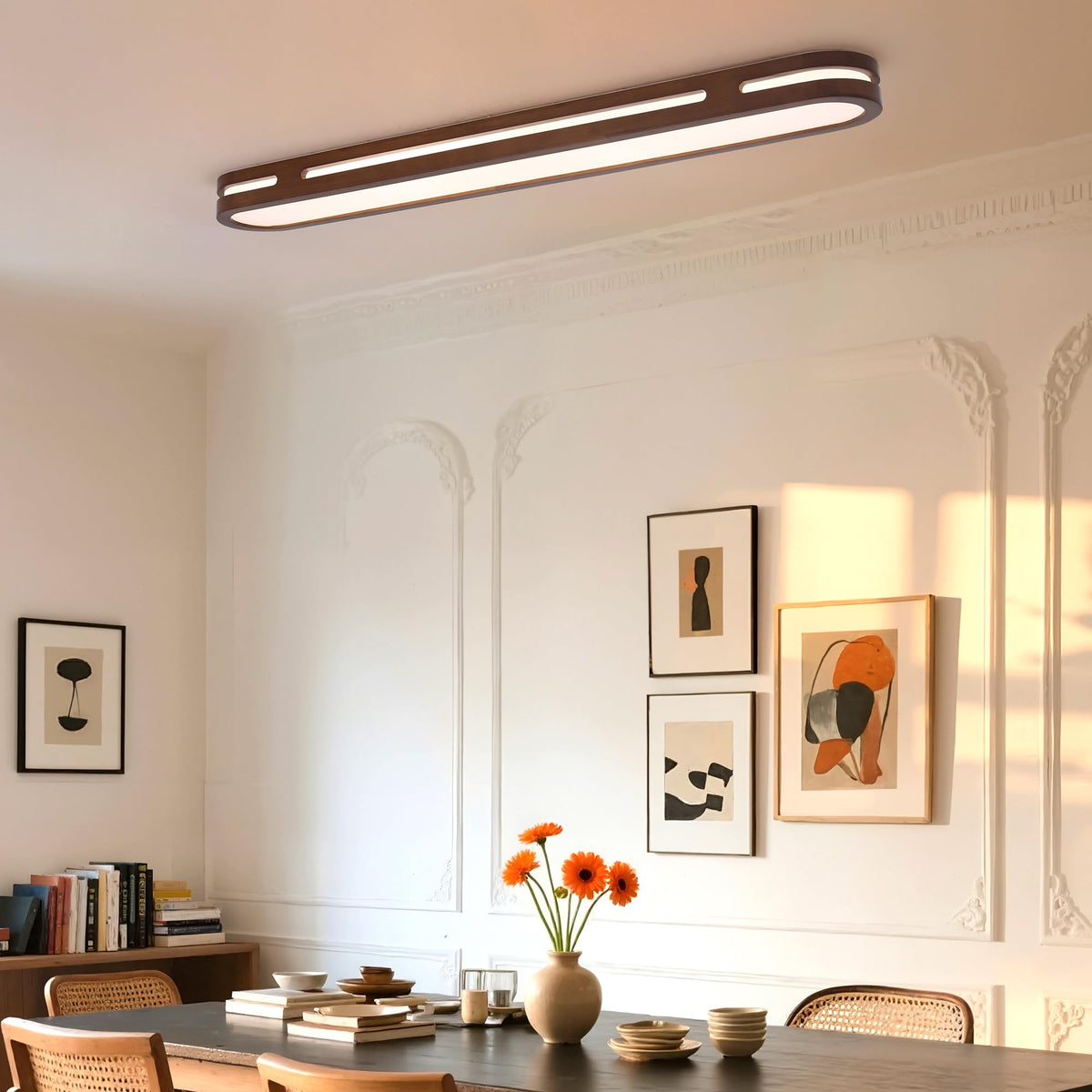 Wood Flush Mount Ceiling Light (Walnut)