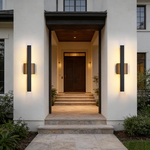 Modern Minimalis Outdoor LED Wall Sconce (18"H 18W Textured Black)