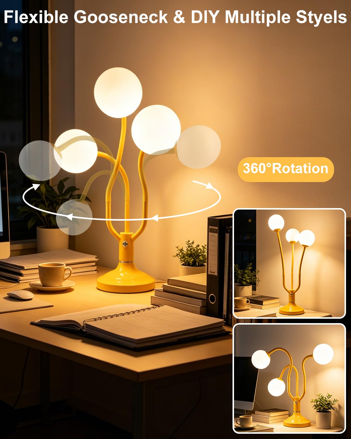Yellow Globe Table Lamp Dimmable Magic DIY Arms G9 Bulbs Included (10-Yellow-Globe-3U-Magic DIY Arms)