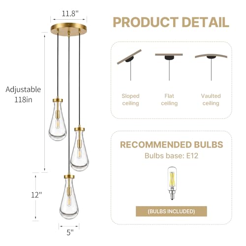 Raindrop Pendant Light Fixtures of 3 Lights (Gold / 3 Head)