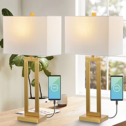 Sabrina 28.5" Metal USB Industrial Lamp (Brass Gold)