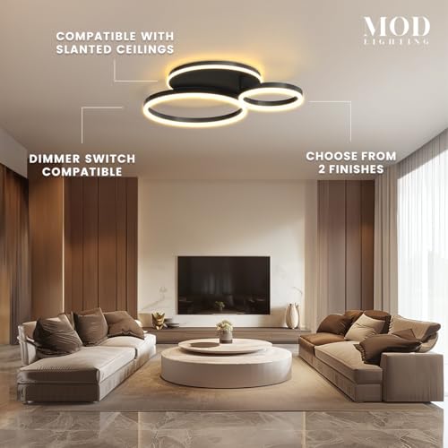 Chloe Flush Mount Ceiling Light (Black Ash / 3 Circles / Warm White)
