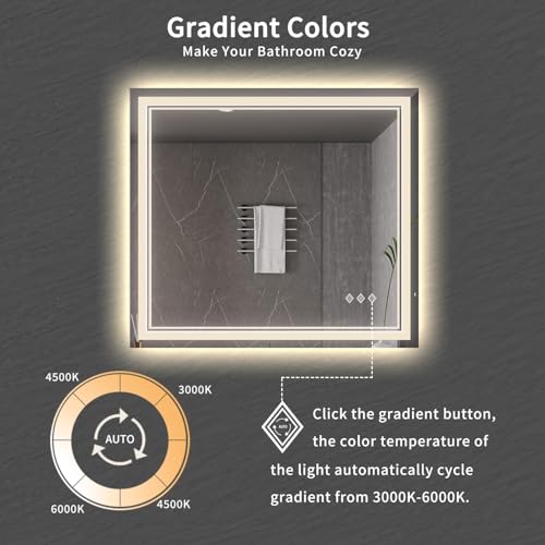 Bathroom Mirrors for Wall (Front and Backlit / 40"L x 36"W)