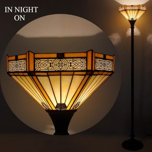 Tiffany Floor Lamp Yellow Hexagon Stained Glass Mission Light