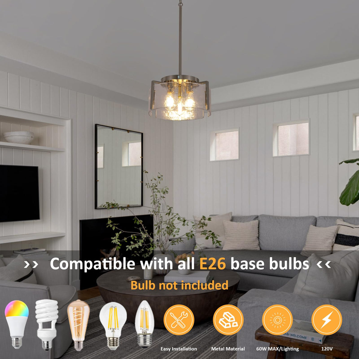 Nickel Chandeliers for Dining Room Light Fixture (3 Light Nickel)