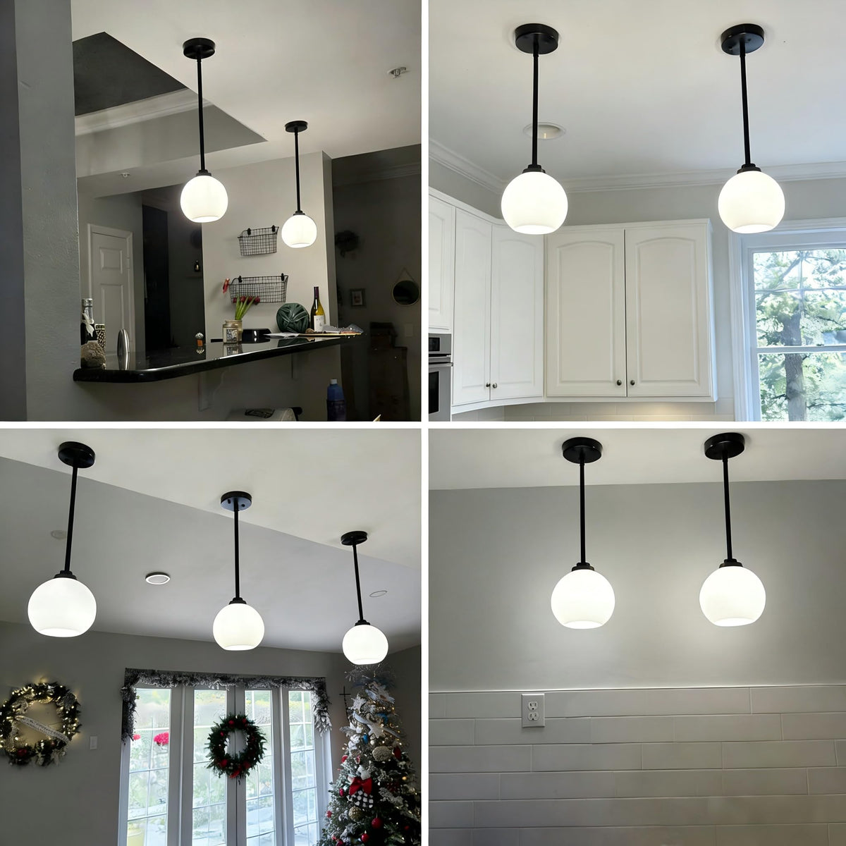 2 Pack Modern Globe Pendant Lights Kitchen Island Milk Glass (Matte Black + Milky White Glass 2 Pack)