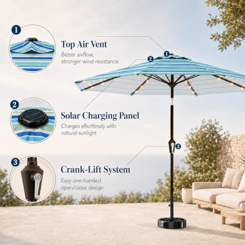 10FT Solar Patio Umbrella with Lights