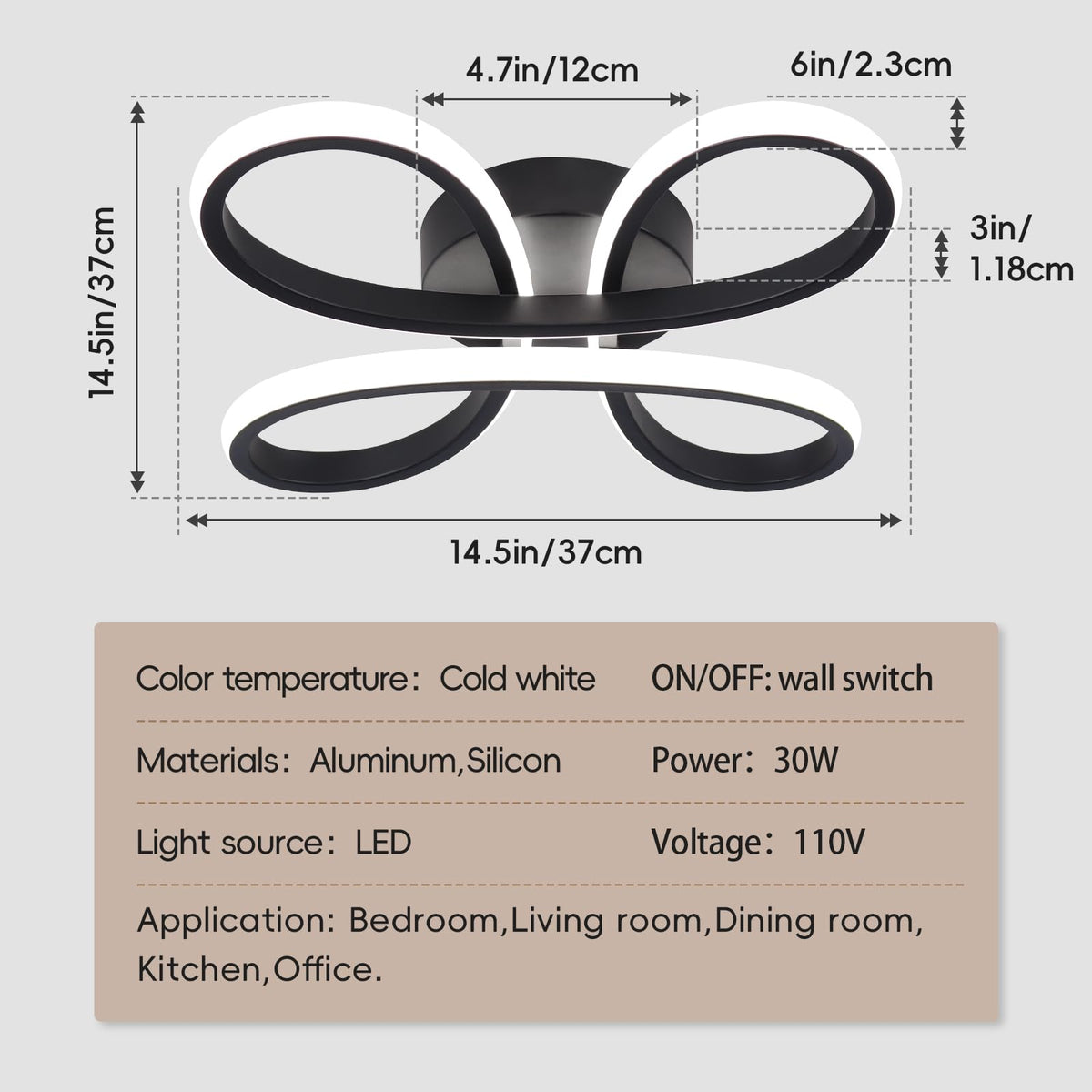 Modern LED Ceiling Light (Black-2Pack / 2 Pack)