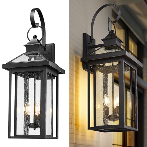 31.3-Inch 3-Light Front Porch Light, Black, Seeded Glass, ZW114BL BK (Black - Seeded Glass / 31.3 Inch - No Function)