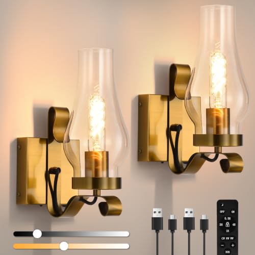 Vintage Battery Operated Wall Sconces Set of 2 (Gold / Battery Operated)