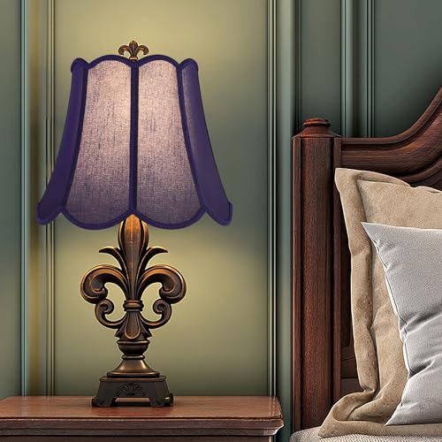 Scalloped Lamp Shade for Table Lamps 1 Pc (Blue-natural faux silk / 8"×13"×11" (Spider)-1 pc)