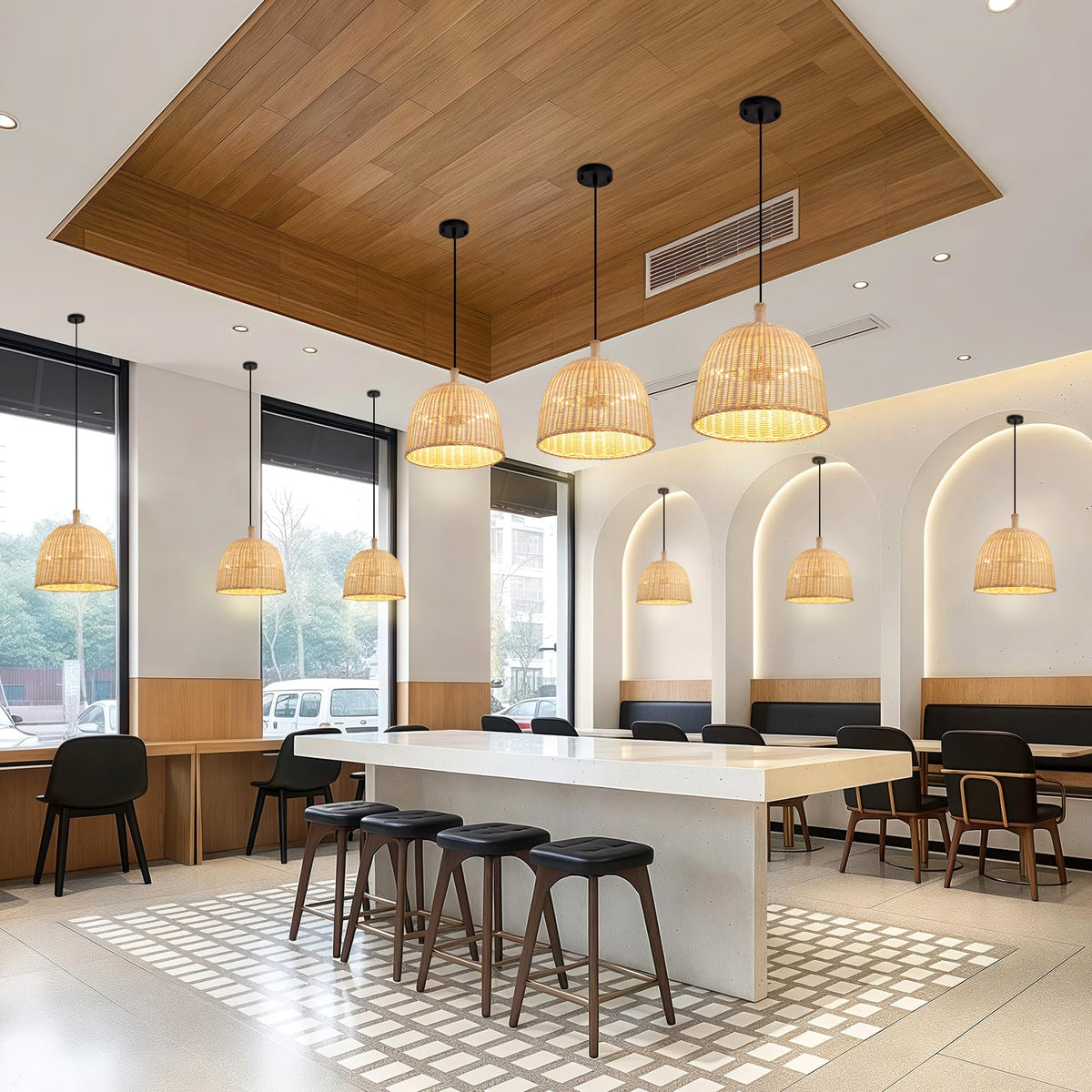 13.8" Rattan Pendant Light (Black+Rattan / 13.77" 3-Light)