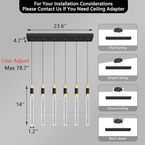 6 Lights Modern Rectangular Chandeliers for Living Room LED Dimmbale Light Fixture Entryway High Ceiling Light Pendants Lighting for Dining Room (6 lights Rectangular)