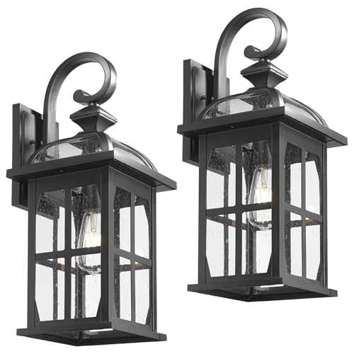 2pcs Large Outdoor Wall Light (Black-Seeded Glass / Large-2 Pack)