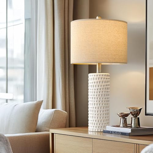 24" Farmhouse Ceramic Table Lamps Set of 2 for Bedroom Living Room (White - 24" Large Lamps)