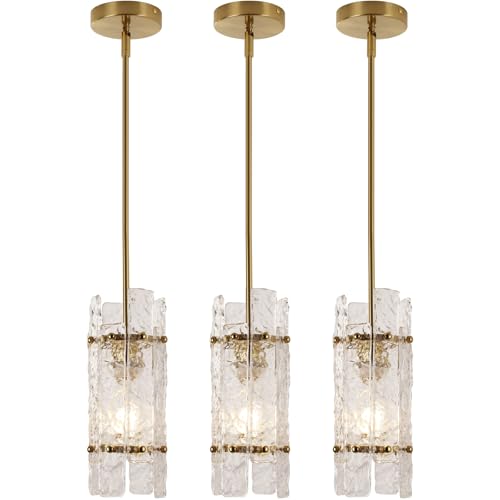Gold Crystal Pendant Light for Kitchen Island (Brushed Gold / 3-Pack(Round))