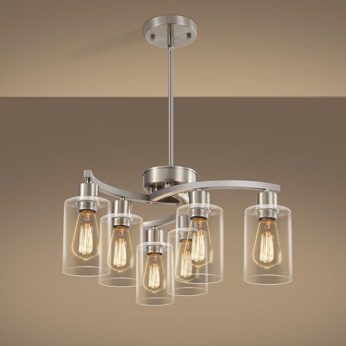 6 Light Farmhouse Brushed Nickel Chandelier (21.7in/6-Light / Brushed Nickel)