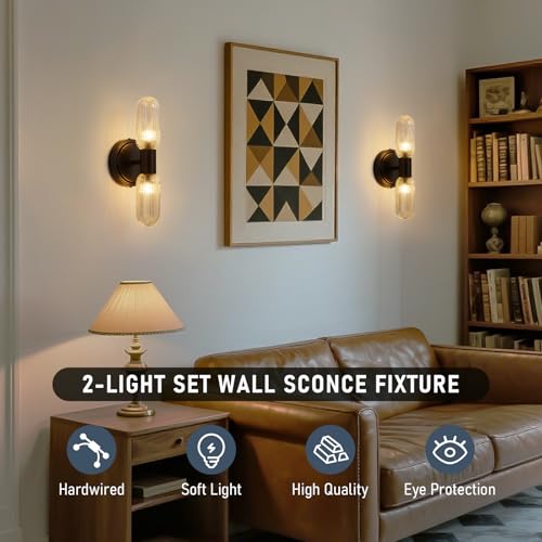 Brushed Brass Wall Sconces Set of 2 (Black / 2 Pack)