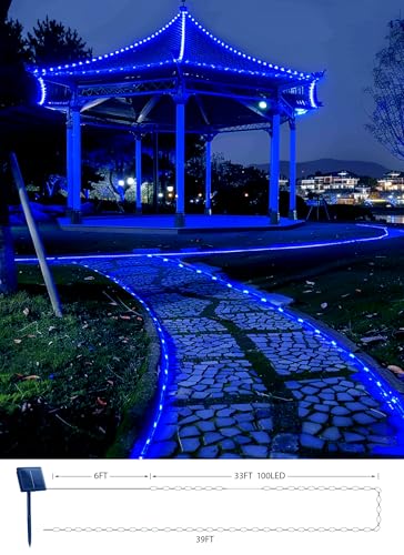 39FT 100LED Solar Rope Lights Outdoor Waterproof (Blue / 100 LED)