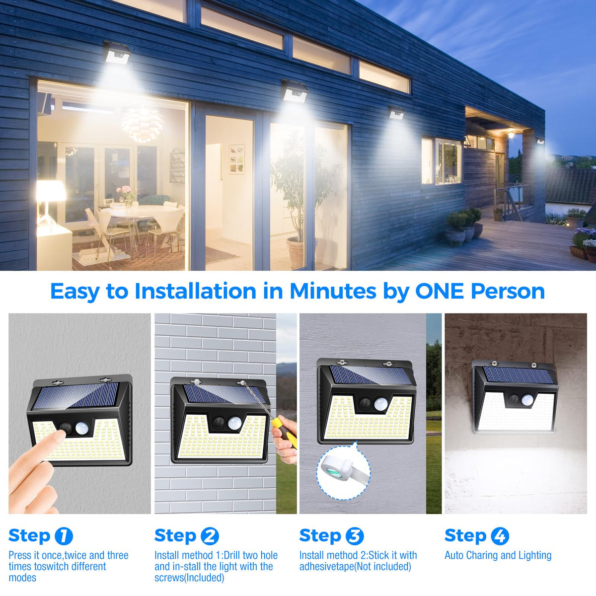 Solar Lights Outdoor Waterproof [12 Packs (12 Pack / Black Frame)