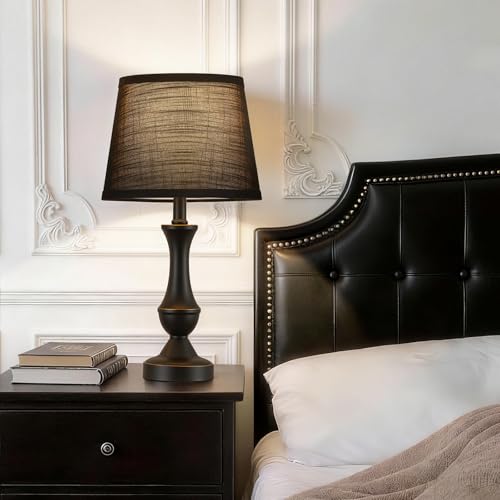 Table Lamp Set of 2 (Black Base+Black lampshade / 19 in)