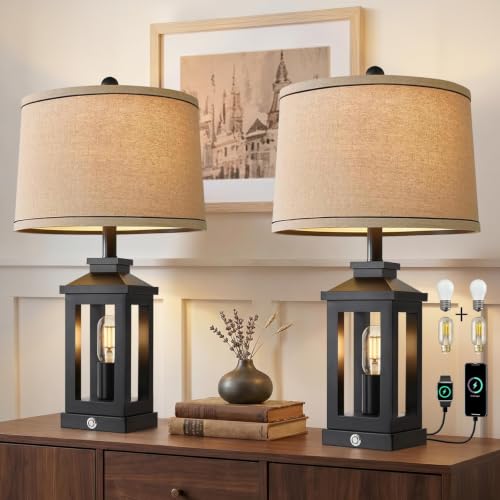 23.75" Retro Farmhouse Black Table Lamp for Living Room Bedroom Nightstand (Dark Black)