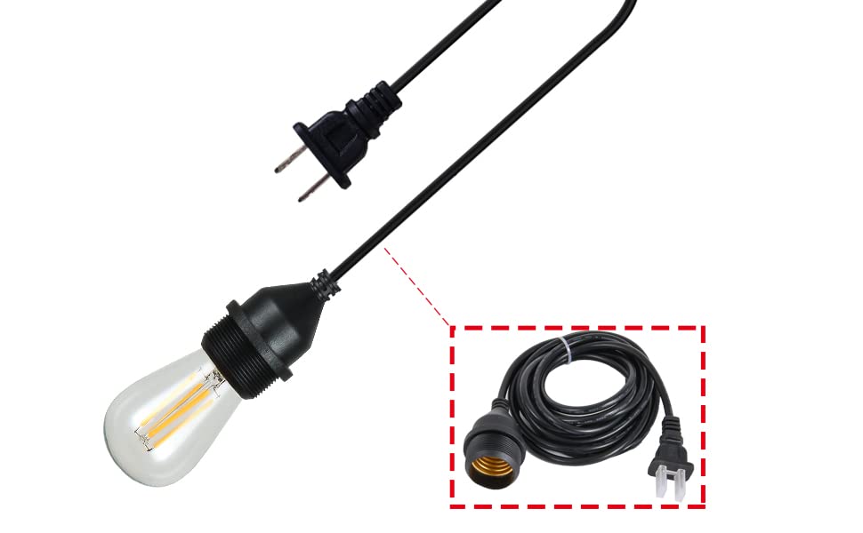 10Foot with Wire Electric Light Socket Waterproof Plug Light Outdoor Plug Light E26