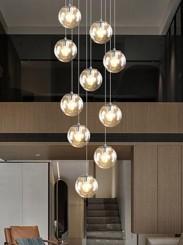 Silver LED Staircase Chandelier 10 (Silver-Clear / Globe 10-Light)