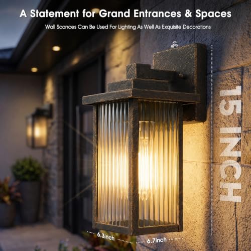 15 Inch Dusk to Dawn Outdoor Wall Light (Black Brush Gold / 15''-1 Pack)