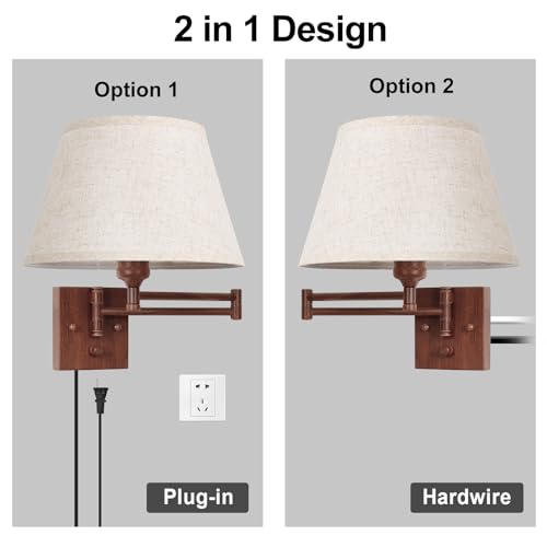 Wall Sconce Plug in (Walnut color-Remote / Large)