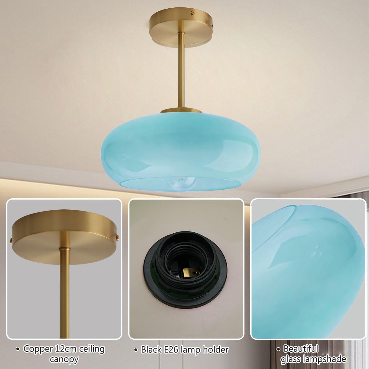 Milk Blue Mid century Light Hardwired Overhead Mount Ceiling Lights (Blue-2)