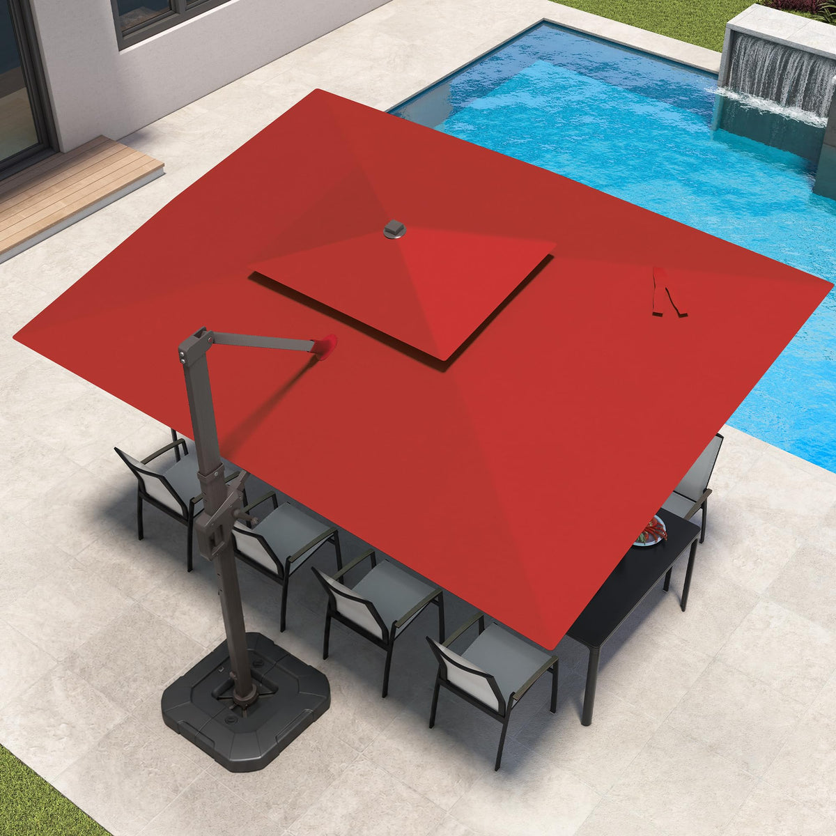 9x12 FT Patio Cantilever Outdoor Umbrella with Base and LED Lights (Red)