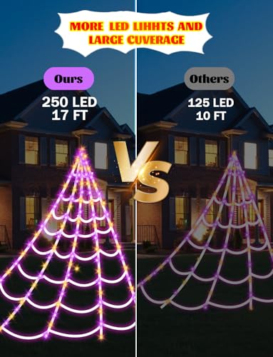 Spider Webs Halloween Decorations Lights (Orange+Purple)