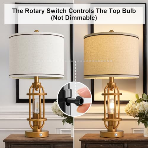 23.75'' Table Lamps Set of 2 for Living Room Bedroom Industrial Farmhouse Metal Touch Lamps with USB A+C Ports (23.75'' Antique Gold - Set of 2)