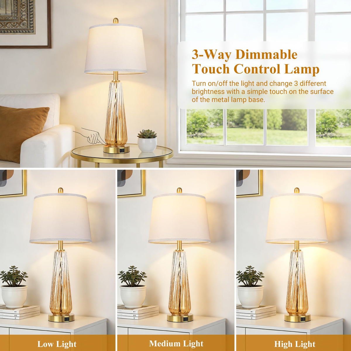 Glass Table Lamps Set of 2 (Champagne)