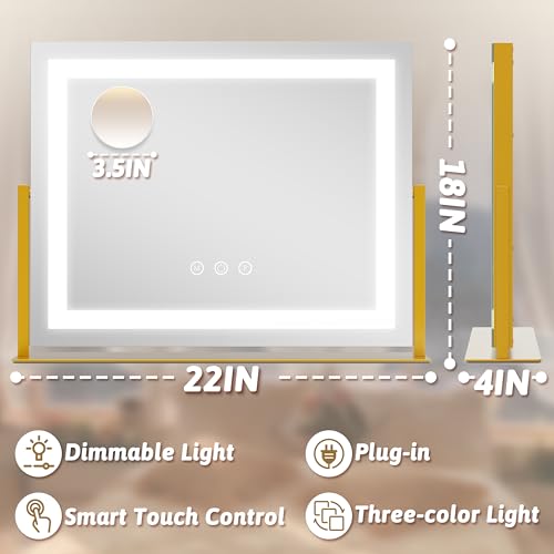 Vanity Mirror with Lights 22"x18" (Gold / 22"L x 18"W)